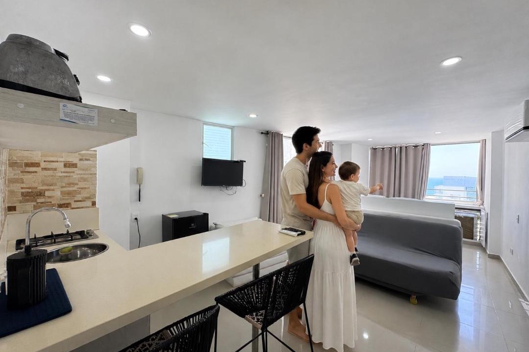 El Laguito Apartment | Relajante Vista al Mar, ApartaEstudio Piso Alto, Laguito-Bocagrande, A pocos pasos de la Playa Cerca hotel Dann