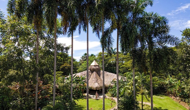 Eco-friendly structure, inspired by a Yarumo leaf, features five deluxe guest rooms ideal for couples, families, or small groups of up to four guests. in Restrepo