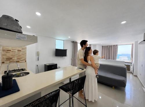 Relajante Vista al Mar, ApartaEstudio Piso Alto, Laguito-Bocagrande, A pocos pasos de la Playa Cerca hotel Dann